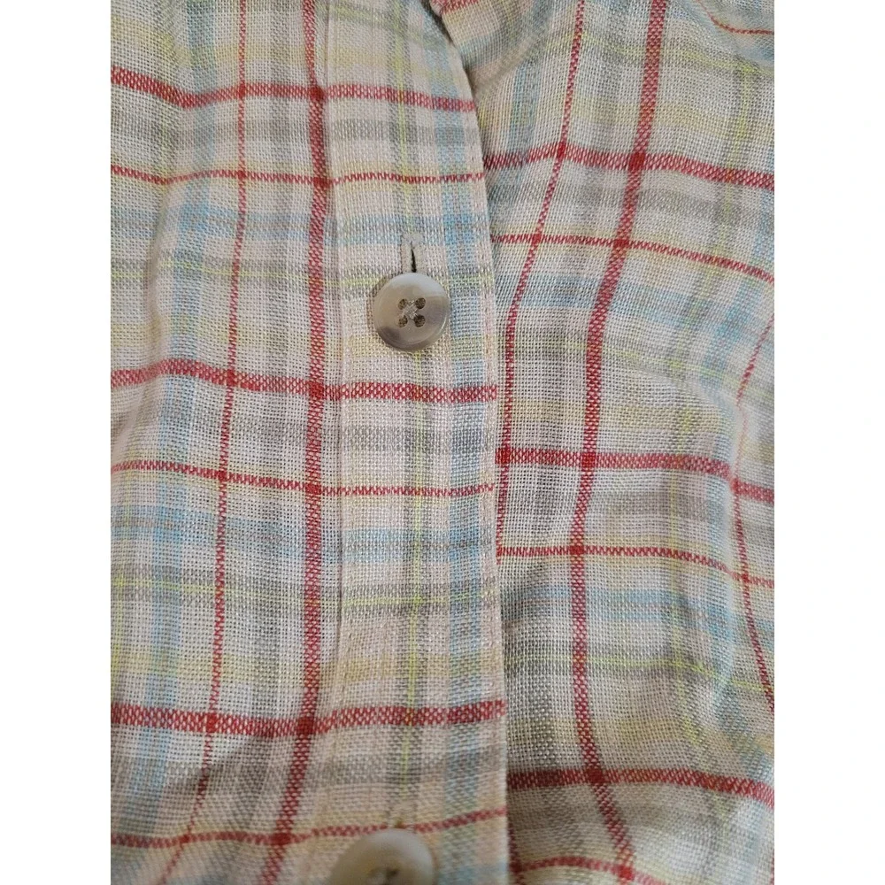 Company Ellen‎ Tracy Linen Shirt Mens Large Beige Plaid Long Sleeve